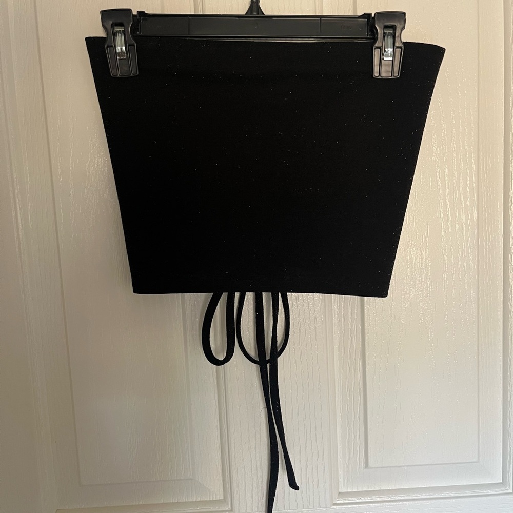 Black Strapless Sparkling Top with Tie Detail